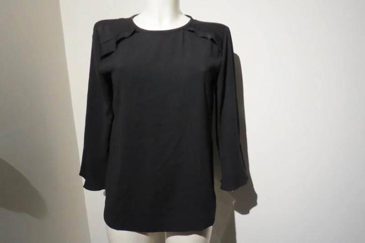 Marccain zwarte soepel vallende top ruches N2 S, Kleding | Dames, Tops, Zo goed als nieuw, Maat 36 (S), Zwart, Lange mouw, Verzenden