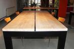 Tafel(s), massief eiken, stalen poten, groot, industriëel, Huis en Inrichting, Ophalen, Gebruikt, 100 tot 150 cm, 200 cm of meer