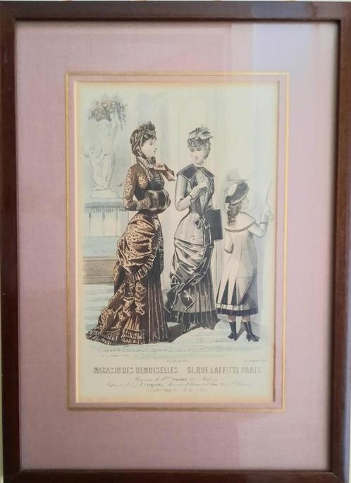 2 Franse mode schilderijen 1880, Antiek en Kunst, Kunst | Tekeningen en Foto's, Ophalen of Verzenden