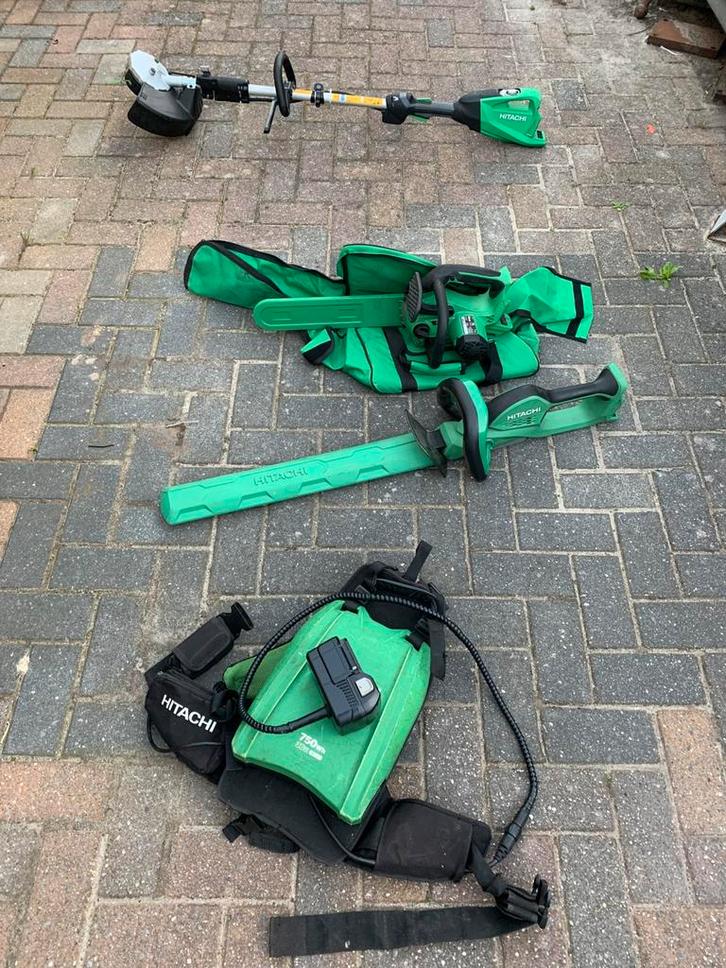 Hitachi 36v accu kettingzaag bosmaaier heggenschaar rugaccu, Tuin en Terras, Hand-tuingereedschap, Gebruikt, Overige soorten, Ophalen