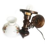 Wandlamp / wand olielamp antiek hout, glas kap olie lamp, Klassiek / antiek, Glas, Verzenden