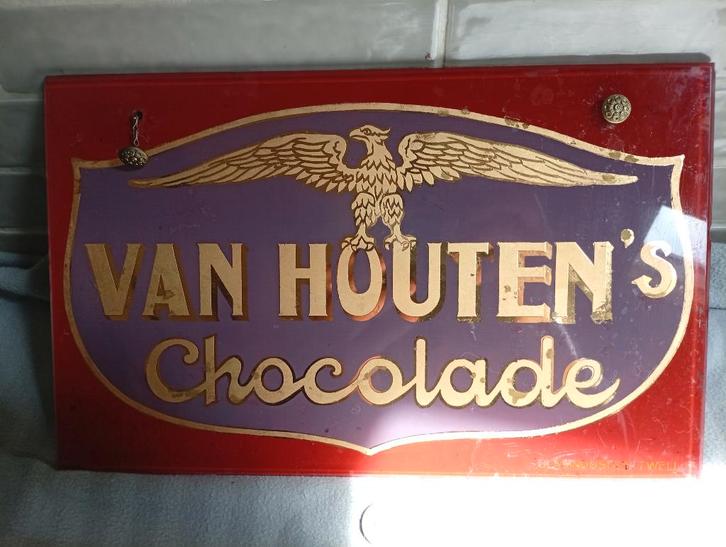 glasplaat van houten cacao chocolade weesp van ong 1900,, Verzamelen, Merken en Reclamevoorwerpen, Gebruikt, Reclamebord, Ophalen