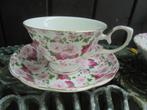 Grote Theekop en schotel met grote roze rozen Douwe Egberts, Ophalen of Verzenden