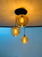 Hanglamp met amberkleurige glazen bollen- hoogte verstelbaar, Huis en Inrichting, Lampen | Hanglampen, Ophalen, Zo goed als nieuw