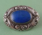 antiek zilveren broche met blauwe steen, 50x35mm, Sieraden, Tassen en Uiterlijk, Antieke sieraden, Verzenden, Zilver, Broche, Met edelsteen