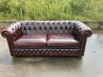 Chesterfield bruin/ zwart gevlamd leren 3- zits bank, Ophalen, Gebruikt, 150 tot 200 cm, Chesterfield