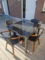 Marmeren tuinset met 4 stoelen - 90x90 cm, Tuin en Terras, Tuintafels, Ophalen, Gebruikt, Vierkant, Metaal