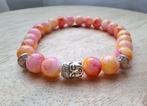 Armband buddha 8 mm glaskralen zilver roze geel boeddha, Sieraden, Tassen en Uiterlijk, Armbanden, -, -, Nieuw, Ophalen of Verzenden