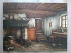 Interieur oude boerenkeuken - 1940 - gesigneerd, Ophalen of Verzenden
