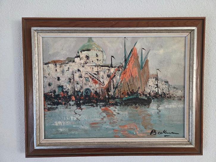 Chris Beekman Haven met boot, Antiek en Kunst, Kunst | Schilderijen | Modern, Ophalen