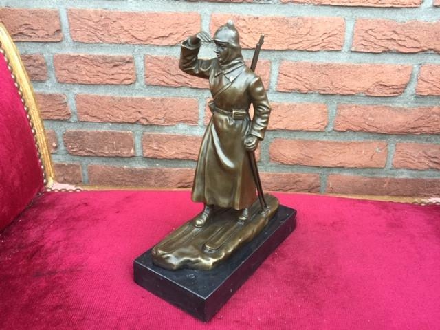 soldaat op skies, brons en marmer, Antiek en Kunst, Antiek | Koper en Brons, Brons, Ophalen of Verzenden