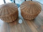 Rotan manden met deksel (2 stuks) Bieden ! Rond 45cm h=35cm, Ophalen, Riet of Rotan, 50 tot 75 cm, 50 tot 75 cm