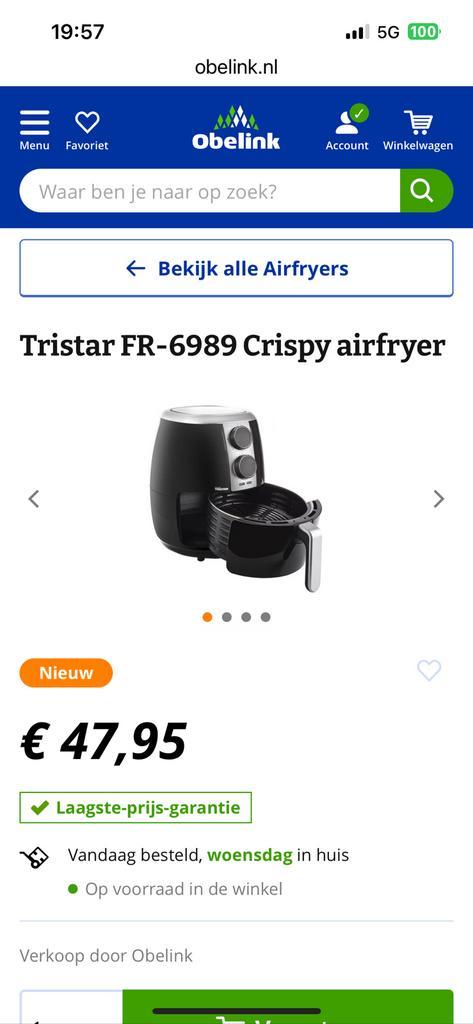 Tristar Cripy Airfryer FR6989, Witgoed en Apparatuur, Airfryers, Gebruikt, Airfryer, Verzenden