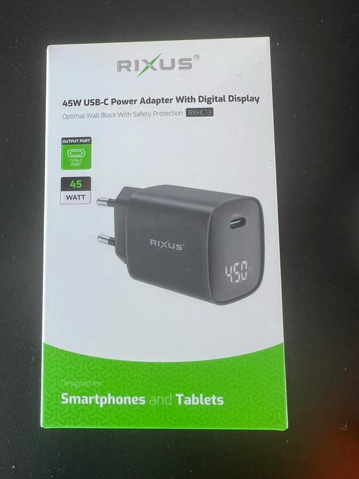 Rixus 45W USB-C Power Adapter met digitale display, Telecommunicatie, Mobiele telefoons | Telefoon-opladers, Nieuw, Apple iPhone