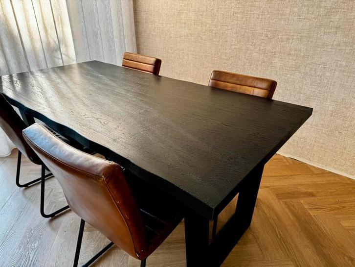 Enzo Luca Eetkamertafel - Massief Eiken Zwart, Huis en Inrichting, Tafels | Eettafels, Zo goed als nieuw, 50 tot 100 cm, 200 cm of meer