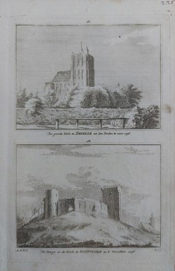 467-468 / kerk Brielle en Kerk en Burgt Oostvoorn Gravure beschikbaar voor biedingen