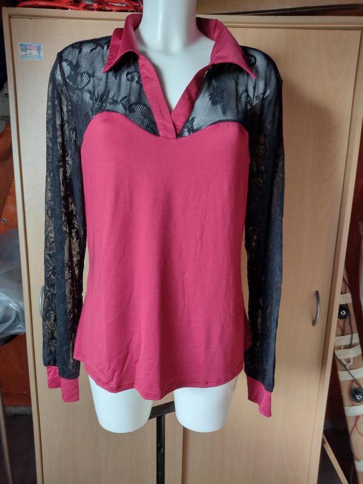 R46R rood/zwarte bloes met transparante mouwen, maat 5XL ..., Kleding | Dames, Grote Maten, Nieuw, Blouse of Tuniek, Rood, Ophalen of Verzenden