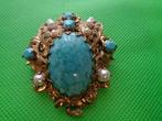 barok broche met parels en azuurblauwe steen nr br 0272, Overige materialen, Ophalen of Verzenden, Broche