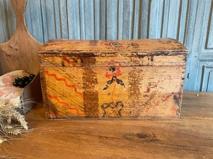 Hand Beschilderde Bruidkist Kist antiek Landelijk Frans, Antiek en Kunst, Antiek | Woonaccessoires, Ophalen of Verzenden
