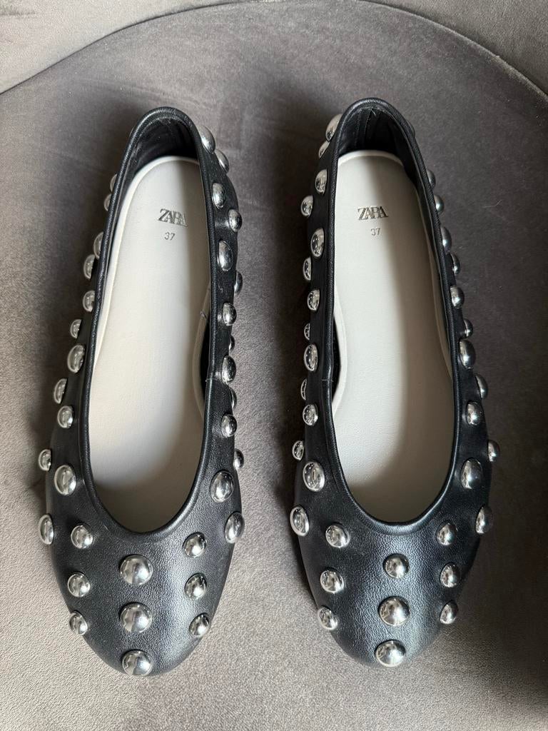 Zara leren ballerina's met studs - maat 37, Ophalen of Verzenden, Nieuw, Zwart, Ballerina's
