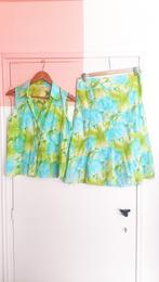 Vintage twinset blouse en rok bloemen blauw groen zomer, Verzenden, Gedragen, Maat 38/40 (M), Blauw