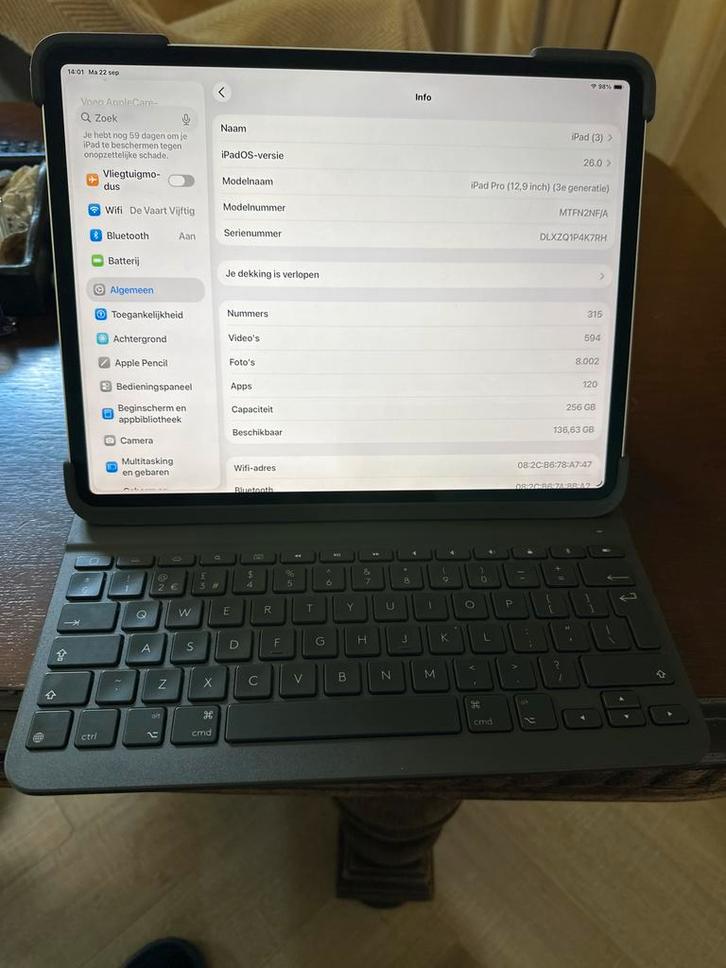 iPad Pro 3e Gen 256GB Wifi (A1876), Computers en Software, Apple iPads, Gebruikt, Apple iPad Pro, Wi-Fi, 12 inch, 256 GB, Zilver