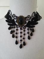 Zwarte kanten choker ketting met zwarte kraaltjes, Sieraden, Tassen en Uiterlijk, Kettingen, Overige materialen, Verstelbaar, Zwart