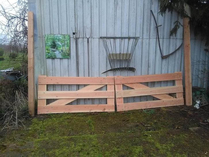 Nieuw Douglas landhek 4 meter met 2 palen en beslag, Tuin en Terras, Tuinhekken en Hekwerk, Nieuw, Tuinhek, Hout, Ophalen