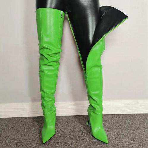 Groene leren overknee dames laarzen met rits, Kleding | Dames, Schoenen, Nieuw, Hoge laarzen, Groen, Verzenden