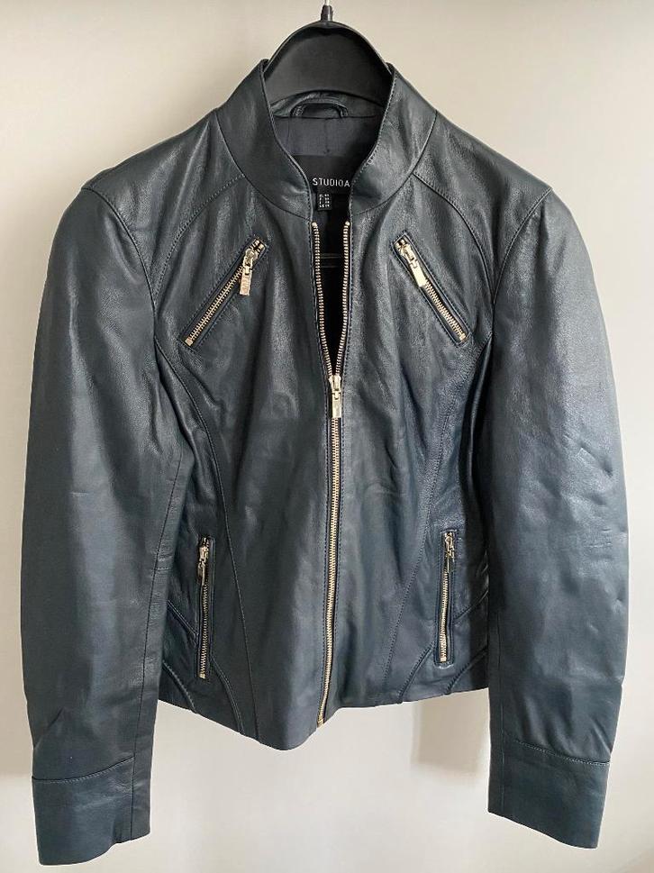 Studio AR Jack Willow, blauw leer, mt.36, NIEUW, Kleding | Dames, Jasjes, Kostuums en Pakken, Nieuw, Jasje, Maat 36 (S), Blauw