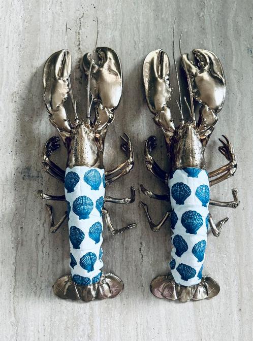 Kreeft beeld kunststof Delfts blauw goud, Verzamelen, Beelden en Beeldjes, Ophalen