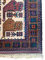 Handmade Persian wool Beloutch carpet Birds nomad 82x155cm, Persian Perzisch vintage oosters hype, Crème, Zo goed als nieuw, 150 tot 200 cm