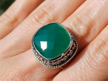 Vanoli 925 zilveren ring met groene agaat maat 17,75 beschikbaar voor biedingen
