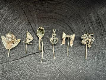 6 Zilveren Broches/Prikkers - 800 Zilver beschikbaar voor biedingen