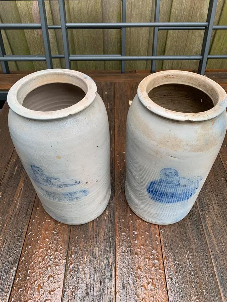 Twee antieke mosterdpotten, J.W. van Haagen’s Utrecht, Antiek en Kunst, Antiek | Keramiek en Aardewerk, Ophalen of Verzenden