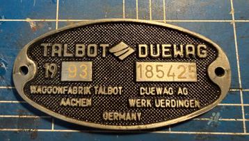 Fabrieksplaat Talbot Aachen NS IRM beschikbaar voor biedingen