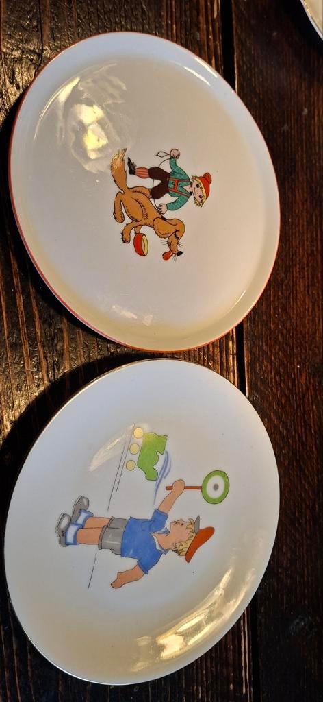 Vintage Kinderbordjes - Set van 2, Gebruikt, Porselein of Keramiek, Schaal, Rond