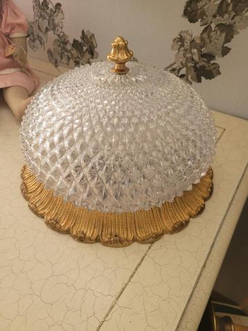 Oude zware kwaliteit plafonlamp glas met brons foto 1 t/m 4 beschikbaar voor biedingen