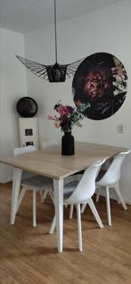 Complete eethoek: eettafel met 4 kuipstoelen, Huis en Inrichting, Tafels | Eettafels, Ophalen, Zo goed als nieuw, Rechthoekig