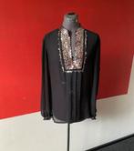 Zwarte voile blouse met pailletjes maat L ., Ophalen of Verzenden, Gedragen, Maat 38/40 (M), Zwart