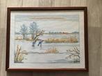 Geborduurd schilderij -winters landschap, Huis en Inrichting, Ophalen, Minder dan 50 cm, Zo goed als nieuw, Schilderij