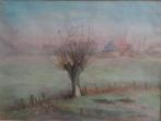 Schilderij landelijk met knotwilg, met lijst, Antiek en Kunst, Kunst | Schilderijen | Klassiek, Ophalen