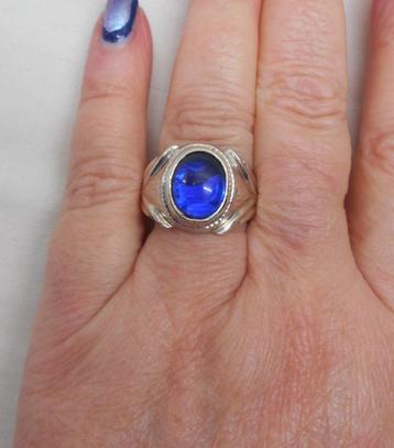 Zilveren vintage unisex ring met blauwe steen nr.1199
