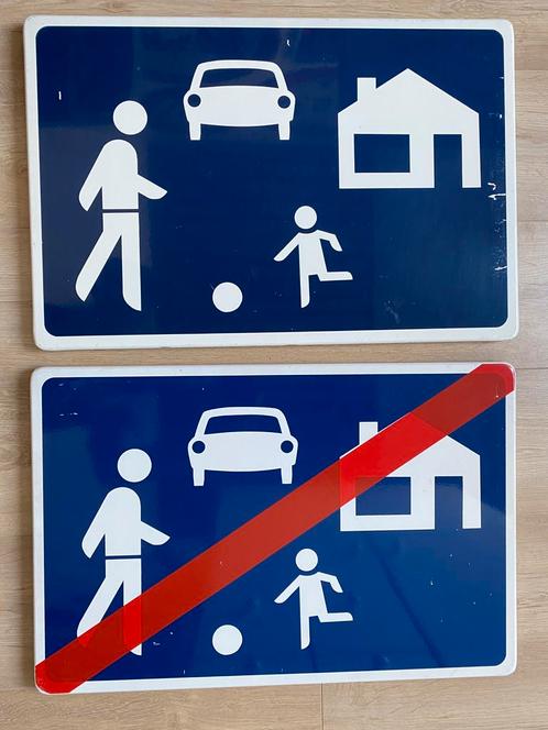 Verkeersbord woonerf en einde woonerf 40 x 60 cm, Antiek en Kunst, Curiosa en Brocante, Ophalen of Verzenden