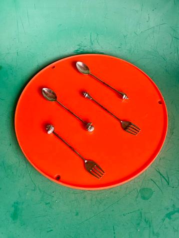 Vintage zilverkleurig bestek schelpen vork lepel set van 4 beschikbaar voor biedingen