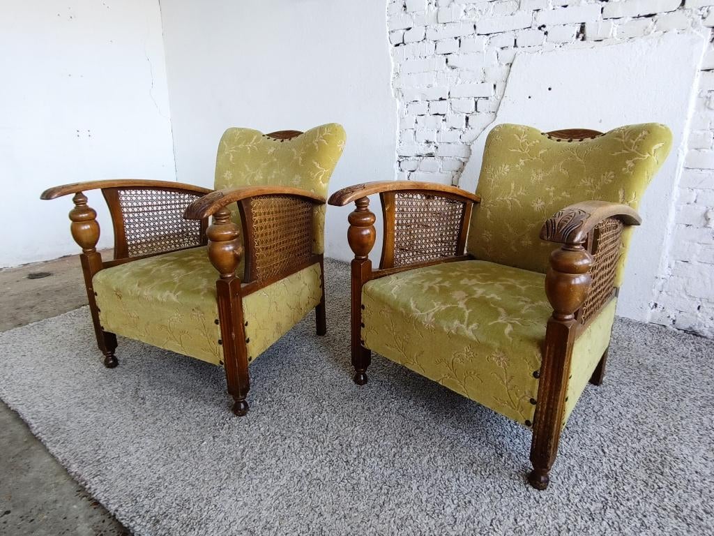 Antieke Set Jaren '20 Fauteuils met Rotan, Antiek en Kunst, Antiek | Meubels | Stoelen en Banken, Ophalen