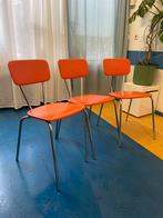 Stoel - Vintage - Space Age - Chroom - Oranje, Huis en Inrichting, Stoelen, Ophalen, Gebruikt, Overige kleuren, Drie