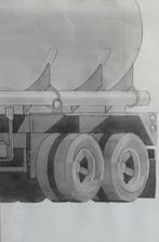 Jille van der Veen (1950) tekening vrachtauto, Antiek en Kunst, Kunst | Schilderijen | Modern, Ophalen of Verzenden