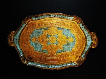 Italiaans dienblad serveerblad goud lichtblauw 58 x 38 cm. beschikbaar voor biedingen
