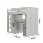 Lugano hoogslaper met bureau - 90x200 - Wit eiken, Huis en Inrichting, Slaapkamer | Stapelbedden en Hoogslapers